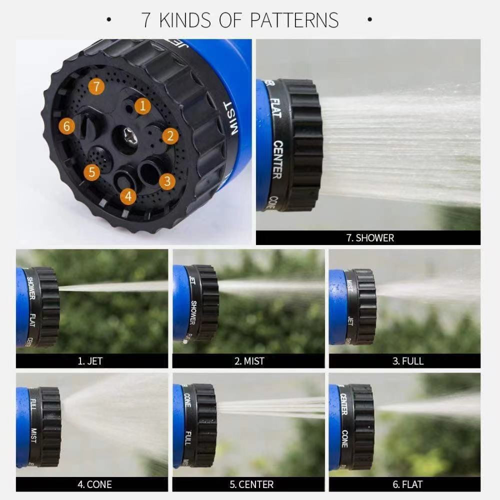 Blue 7 - in - 1 Expandable Garden Hose (with American Adapter) - Car Washing and Gardening Watering Essential